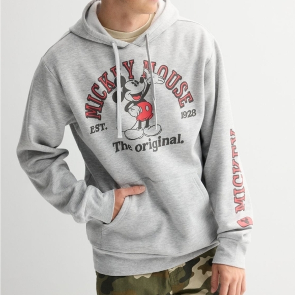 Disney Mickey Mouse Mens Gray Hoodie Sweatshirt Sz XL Nwt - Picture 2 of 5